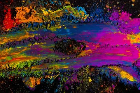 Abstract multicolored holi powder explosion black background Stock Illustration