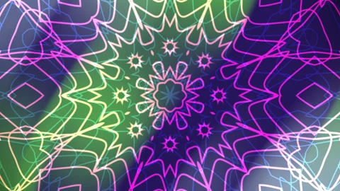 Abstract multicolored kaleidoscope overlay pattern with green, pink, and blue hu Stock Footage 321541768
