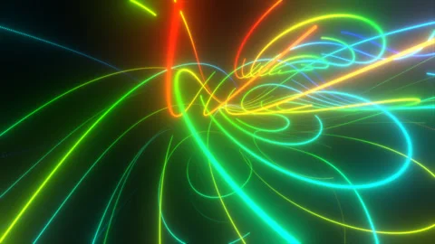 Abstract multicolored laser lines moving and glowing on a black background Stock Footage 250186761
