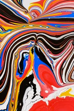 Abstract multicolored liquid solution surface macro close up from above Stock Photos