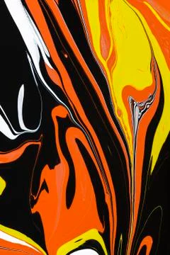 Abstract multicolored liquid solution surface macro close up from above Stock Photos