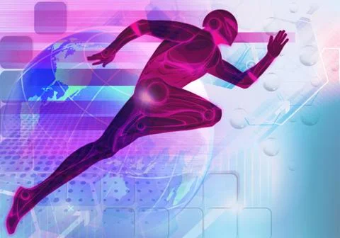Abstract multicolored modern futuristic 3d rendering illustration of a man ru Stock Illustration