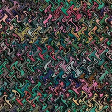 Abstract multicolored pattern with wavy zig-zag lines on a black background. Stock Illustration