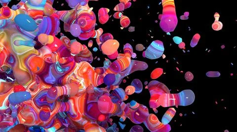 Abstract multicolored positive background with liquid object on black Stock Illustration