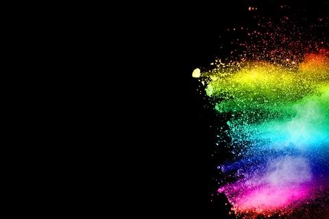 Abstract multicolored powder explosion on black background. Color dust part.. Stock Illustration