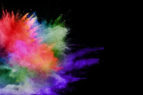 Abstract multicolored powder explosion on black background. Color dust part.. Stock Illustration