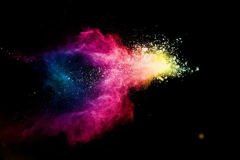 Abstract multicolored powder explosion on black background. Stock Illustration