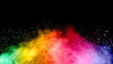 Abstract multicolored powder explosion on black background. Stock Illustration