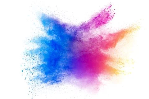 Abstract multicolored powder splatted on white background,Freeze motion of .. 스톡 일러스트