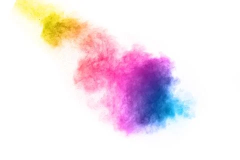 Abstract multicolored powder splatted on white background,Freeze motion of .. Illustrazione stock