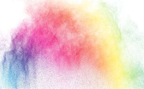 Abstract multicolored powder splatted on white background,Freeze motion of .. Illustrazione stock