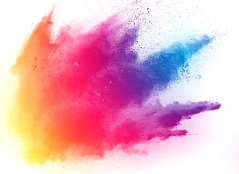 Abstract multicolored powder splatted on white background,Freeze motion of .. Illustrazione stock