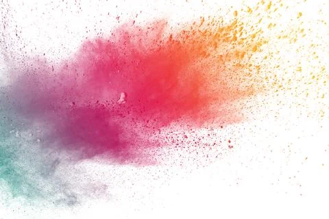 Abstract multicolored powder splatted on white background,Freeze motion of .. Stock Illustration