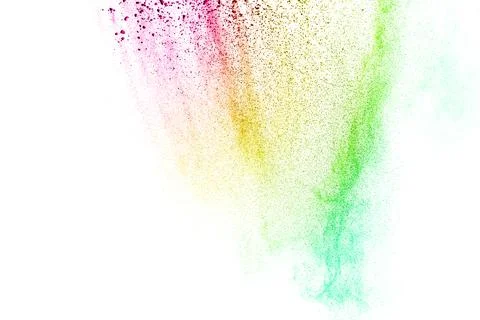 Abstract multicolored powder splatted on white background,Freeze motion of .. Stock Illustration