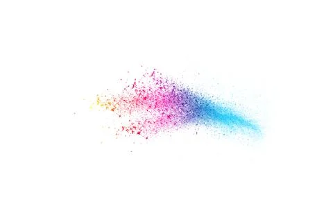 Abstract multicolored powder splatted on white background. Stock Photos