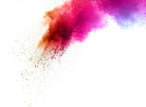 Abstract multicolored powder splatted on white background. Stock Photos