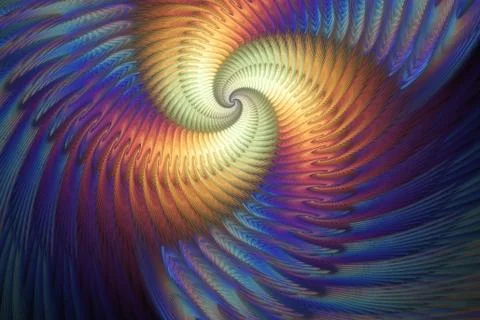 Abstract multicolored psychedelic spiral on deep blue background. Computer-ge Stock Illustration