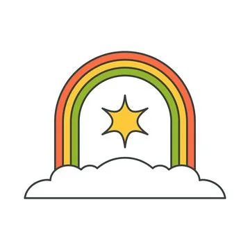 Abstract multicolored rainbow arch with shine star cloud mythic pop art gro.. 스톡 일러스트