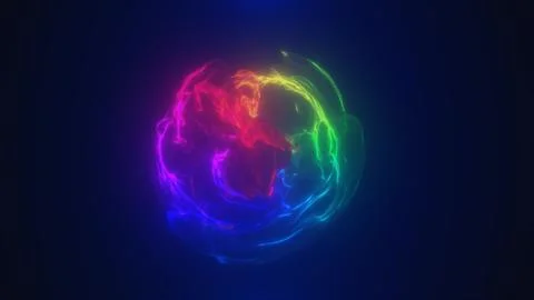 Abstract multicolored rainbow energy sphere transparent round bright glowing, Illustrazione stock