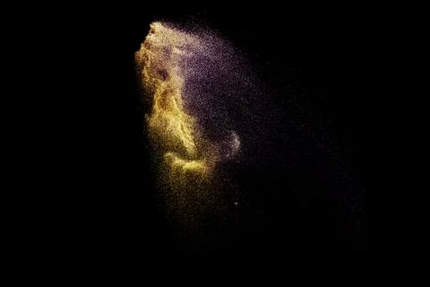 Abstract multicolored sand explosion isolated on black background. Stock Illustration