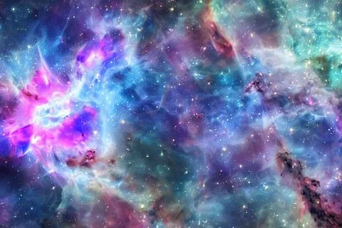 Abstract multicolored smooth bright nebula galaxy. 3D render. Stock Illustration