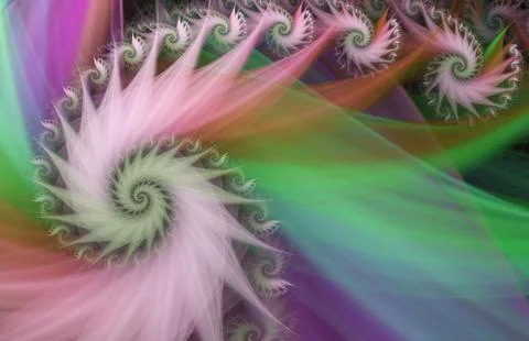 Abstract multicolored spiral. Computer-generated fractal in red, rose, green  Stock Illustration