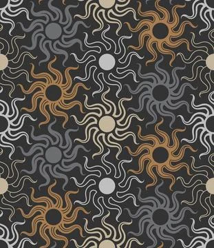 Abstract multicolored suns. Seamless vector pattern Stock Illustration