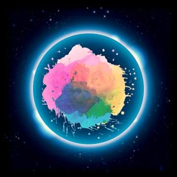 Abstract Multicolored Unique Set Of Colors In A Glowing Circle In A Dark Back Stock Illustration