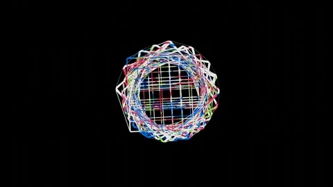 Abstract multicolored wireframe figure twists and untwists on black background.  Stock Footage 306282583