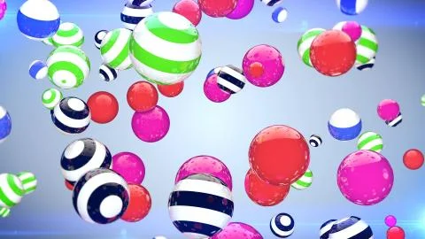 Abstract multicoloured spheres of different size flying on a blue background. Stock Illustration