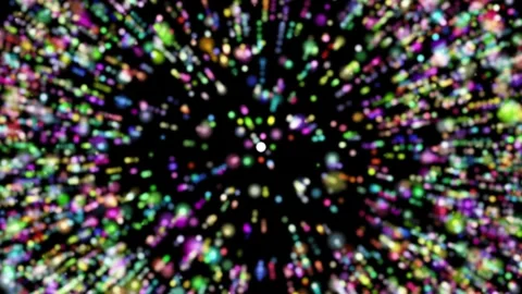 Abstract, multicoloured spots moving from the center to the center on a dark Stock Footage 278545167
