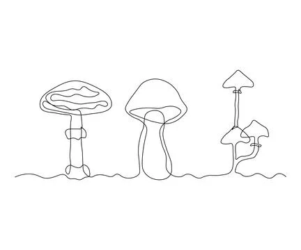 Abstract Mushroom Set Continuous One Line Drawing Stock Illustration