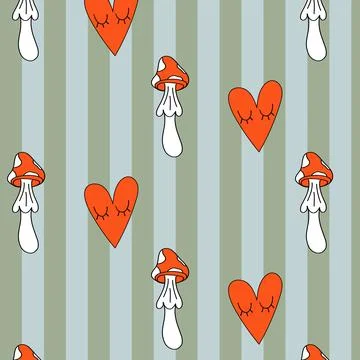 Abstract mushrooms 70s retro pattern Stock Illustration