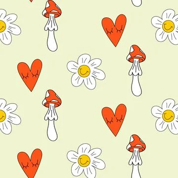Abstract mushrooms 70s retro pattern Stock Illustration
