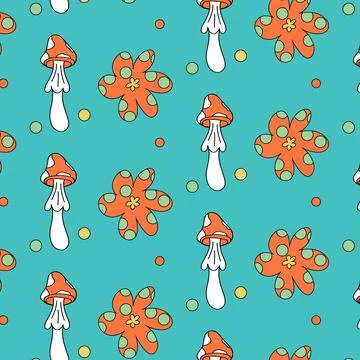 Abstract mushrooms 70s retro pattern Stock Illustration
