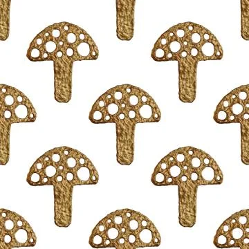 Abstract mushrooms pattern. Gold hand pained seamless background Stock Illustration