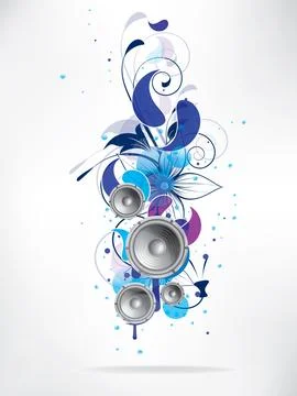 Abstract music background with floral elements and swirls Stock Illustration