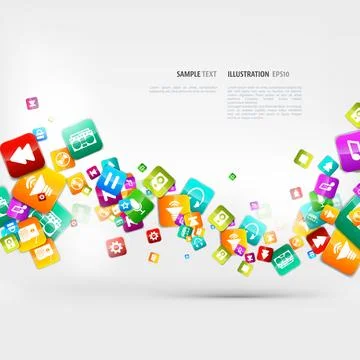 Abstract music background with notes and app icons. Stock Illustration