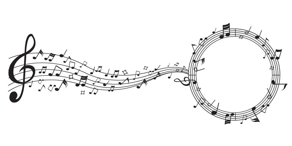 Abstract music notes, Black notes on white background, Vector illustration. Stock Illustration