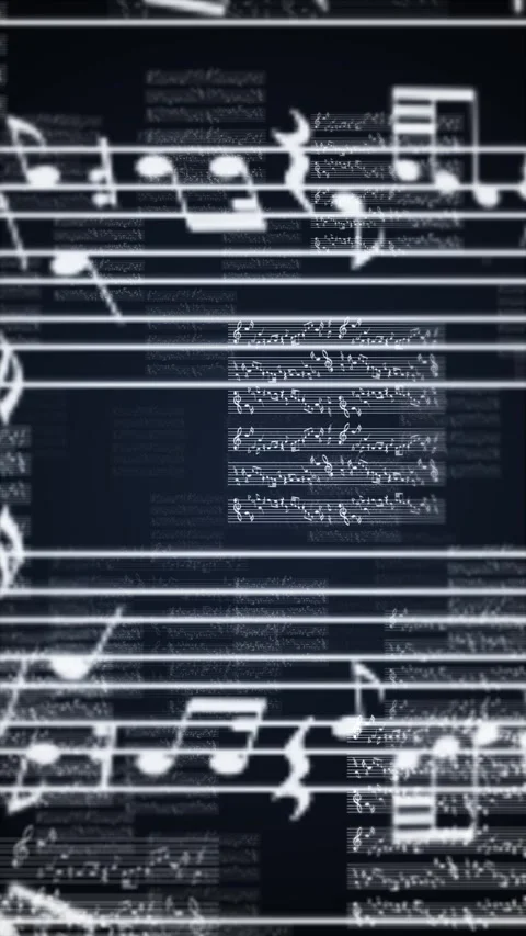 Abstract music score visual drifting note sheets, glowing treble symbols, soft b Stock Footage 340469605