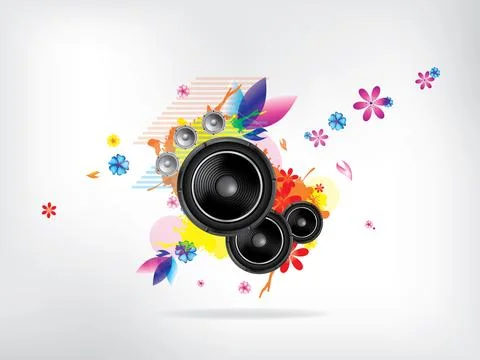 Abstract musical background with floral elements. Illustrazione stock