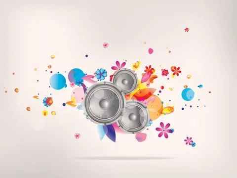 Abstract musical background with floral elements. Stock Illustration