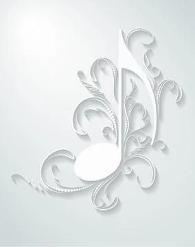 Abstract musical background with note in cut of paper style 스톡 일러스트