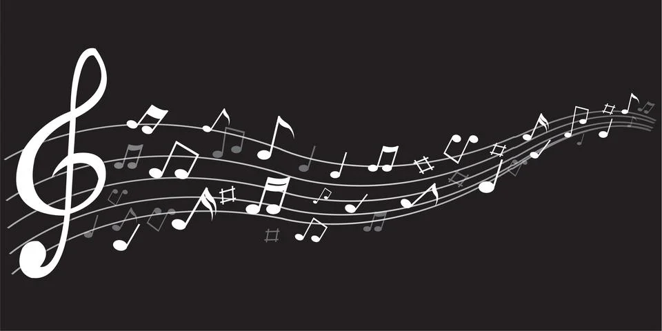 Abstract musical background, White note on black background, Vector illustration 스톡 일러스트