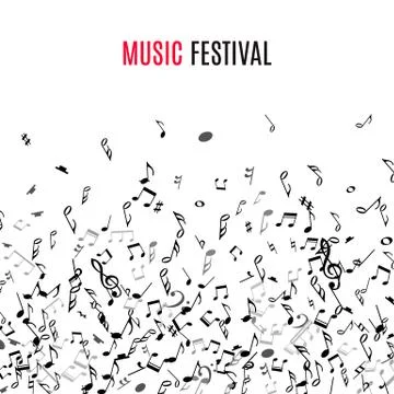 Abstract musical frame and border with black notes on white background Stock Illustration