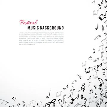 Abstract musical frame and border with black notes on white background Stock Illustration