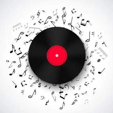 Abstract musical frame and border with black notes on white background Stock Illustration