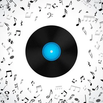 Abstract musical frame and border with black notes on white background Illustrazione stock