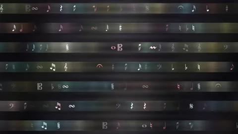 Abstract Musical Notation Composition with Various Music Symbols and Notes Stock Footage 308749716