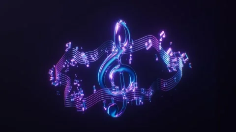 Abstract musical notation with glowing vibrant treble clef and dynamic flow.. Stock Footage 332151161